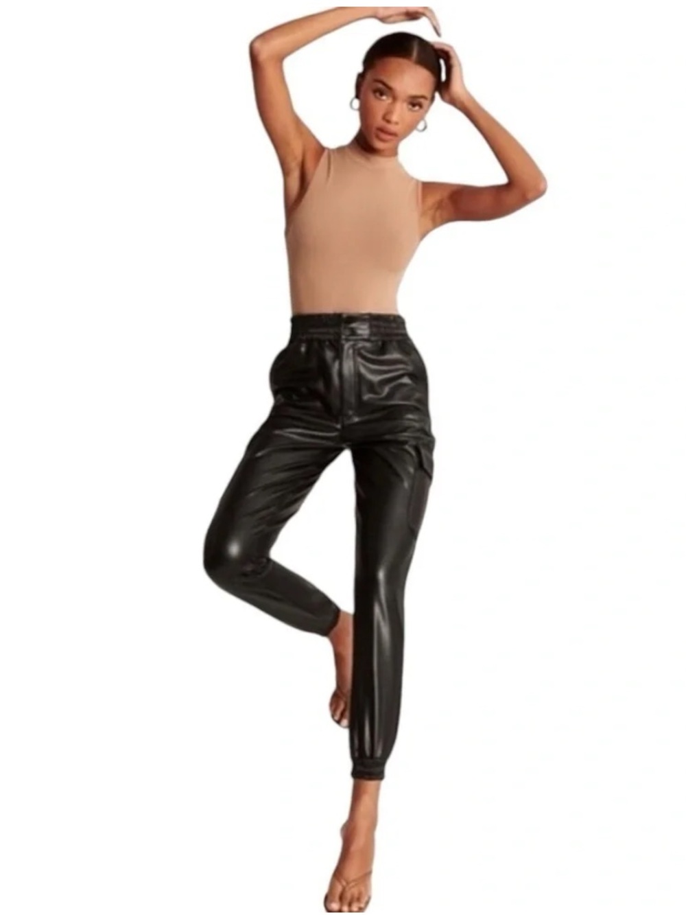 Abercrombie & Fitch Black Vegan Leather Cargo Joggers